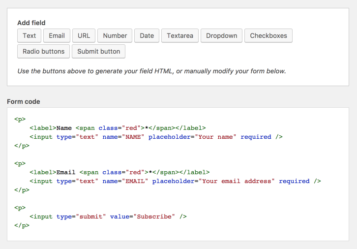 The form editor built into the HTML Forms for WordPress plugin.