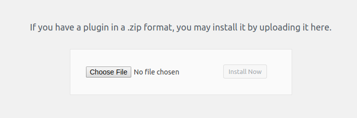 The WordPress admin interface for uploading a plugin via Zip file.