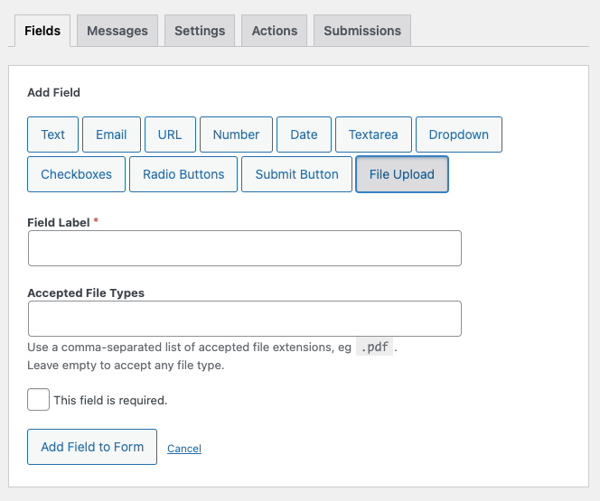 Screenshot of the File Upload field in HTML Forms Premium