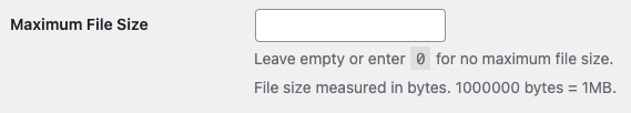 Screenshot of HTML Forms Premium Maximum File Size Setting for File Uploads