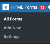 Screenshot of HTML Forms Premium Submission Notifications in the WordPress Admin Menu